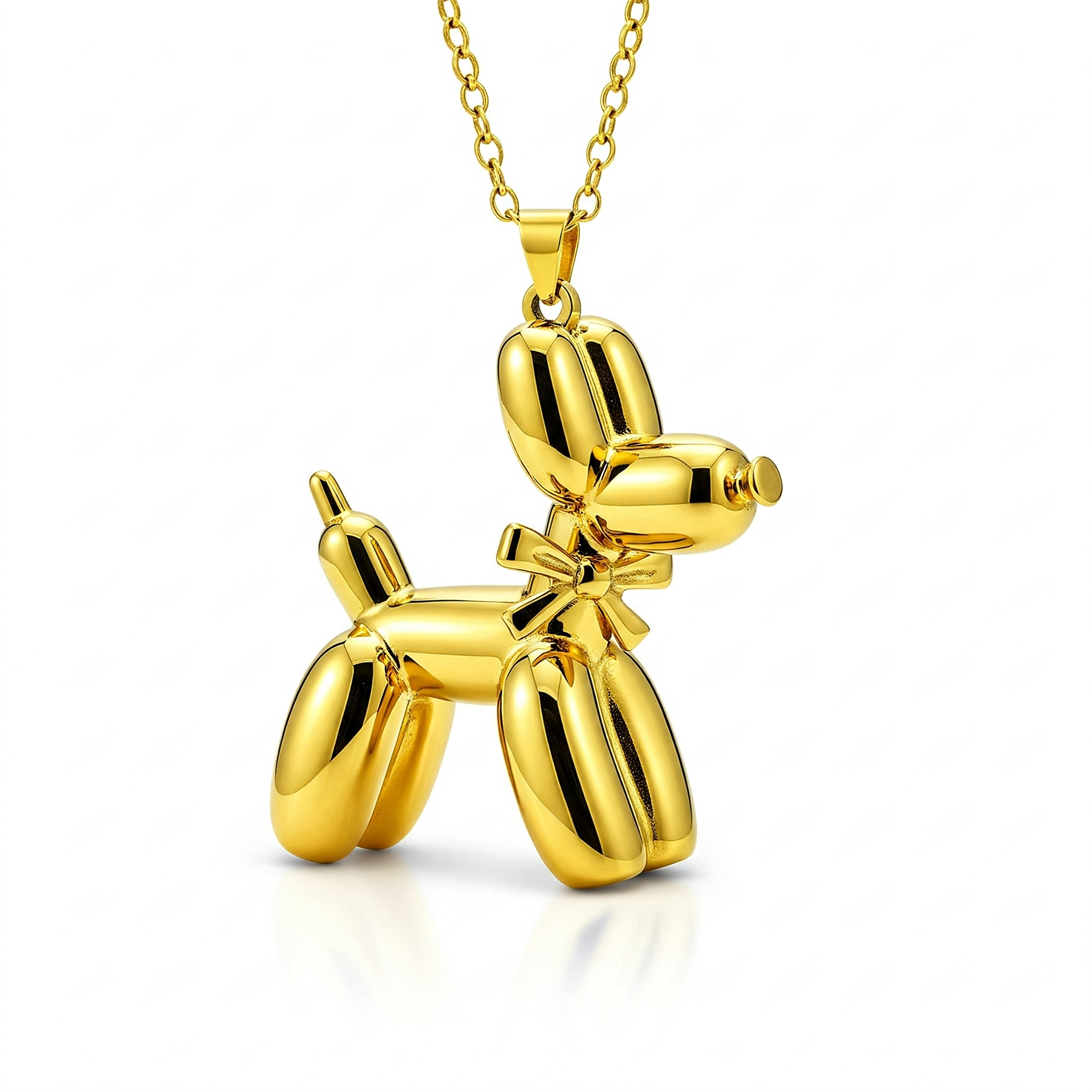 Balloon Dog Pendant Necklace with Bow Tie in Stainless Steel